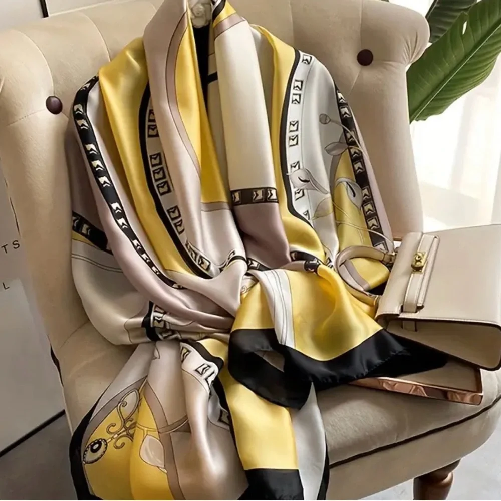 Chic Yellow and Gray Designer Scarf New